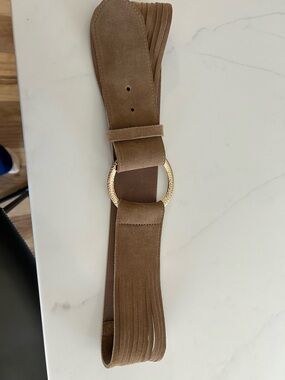 Chico's Genuine Leather Suede  Belt with Gold Ring - Brown